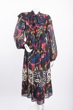 Farm Rio Womens Macaws Flight Tie-Neck Ankle Dress S  Tiered Animal Print NWT