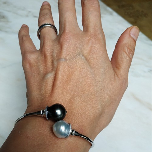 Südsee Tahitiperlen UNIKAT Barockperle Armband Doppel Perle Silber925 Armreif 11 - Bild 7 von 7