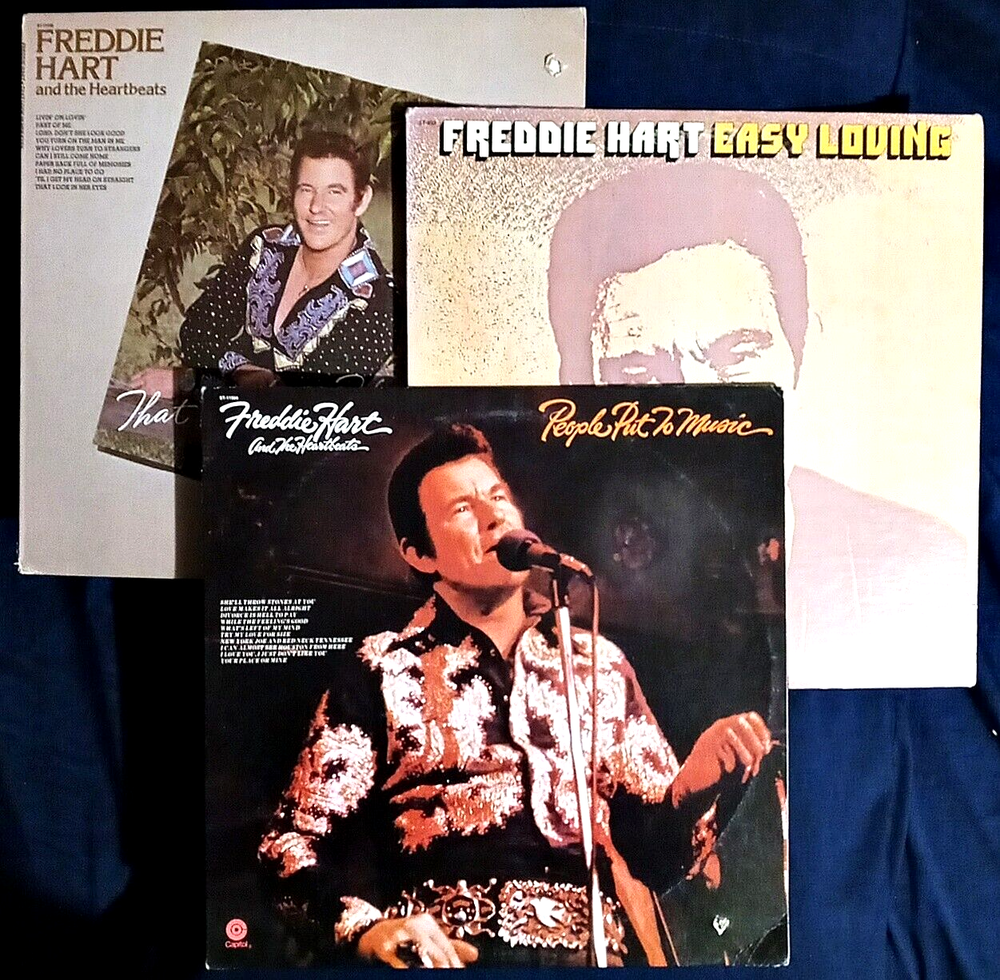 3 Vinyl LPs Freddie Hart & The Heartbeats 1970s Country Music Collection