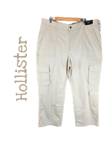 Hollister Womens Baggy Beige Pants Sz 20R Ultra High Rise Stretch Casual Comfort