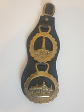 Vintage Horse brasses on leather backing (Lighthouse/First & Last Land's End)