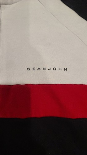 Vtg Sean John Black With Red & White Stripe Full Zip Sweater Men Sz XL - Picture 6 of 16