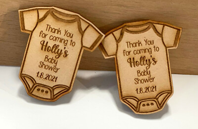 BABY SHOWER WOODEN BABY SUIT BOMBONIERE FAVOURS GIFT LASER