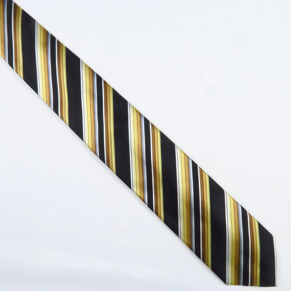 Colours by Alexander Julian Men Neck Tie Brown Gold Striped 59"x3" Preppy - Image 2 of 4