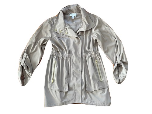 Donna Morgan Anorak Light Jacket Womens Size M Taupe Gold Zippers And Snaps