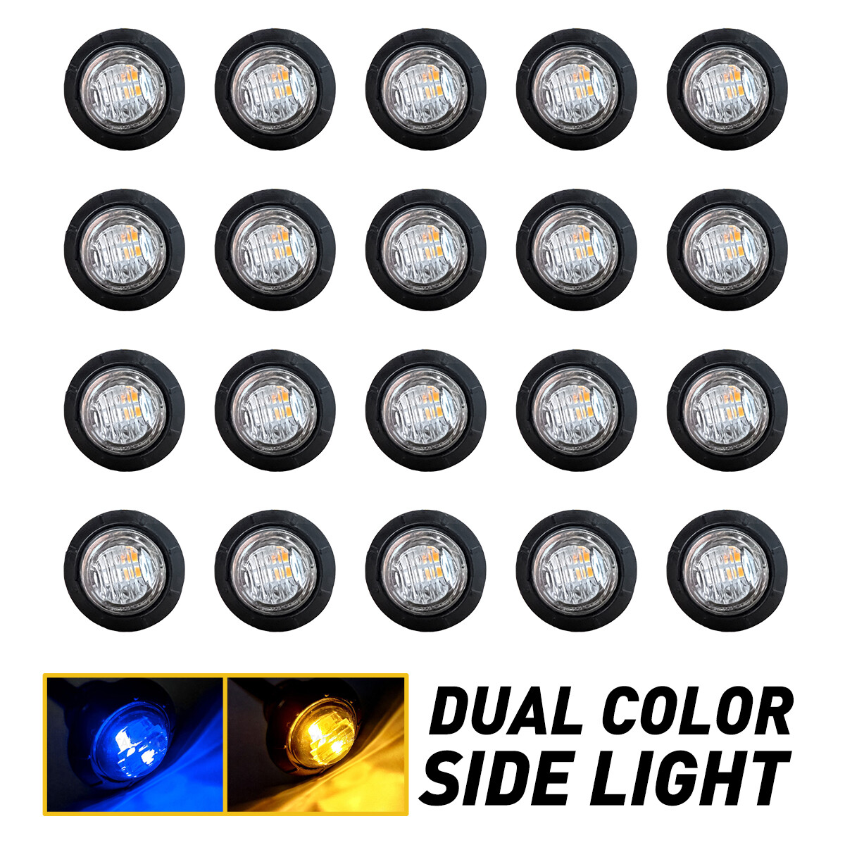 20X 3/4 Inch 12V LED Side Marker Bullet Lights Amber Blue for Trucks Trailers RVs