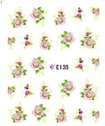 Nail Art 3D Decal Stickers pink roses with green leaves red buds butterfly E135