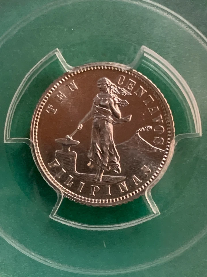 ФИЛИППИНЫ США ДЕСЯТЬ СЕНТАВО ДОКАЗАТЕЛЬСТВО 1906 PCGS PF 64 + ЗЕРКАЛО БЕЛЫЙ   - Изображение 4 из 4