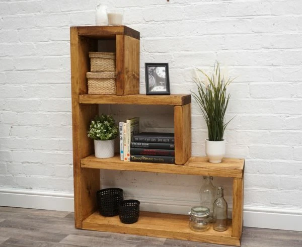 Wooden Shelving Unit Storage 3 Tier Reclaimed Timber Style Solid Wood Furniture - Image 3 of 4