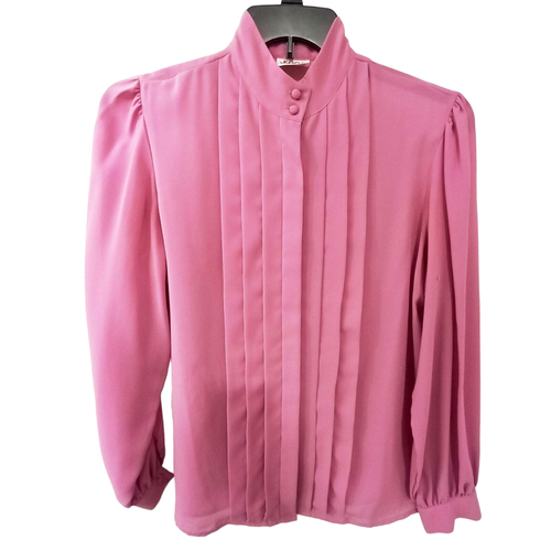 Vintage 1960's Jeana Pink Pleated Box Front Long Sleeve Shirt Pink Top Sz-14/L
