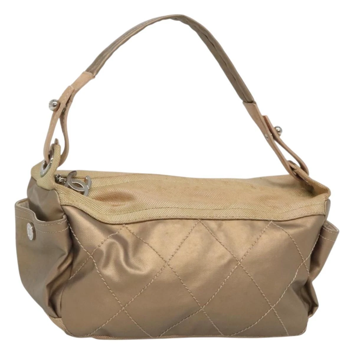 Borsa a tracolla CHANEL Paris Biarritz rivestita in tela oro CC originale bs24974