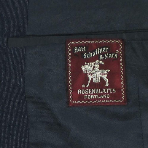 40 R (41) Hart Schaffner Marx Vtg Solid Navy Blue Wool Mens 3 Btn 2 Pc Suit Mint - Picture 8 of 10
