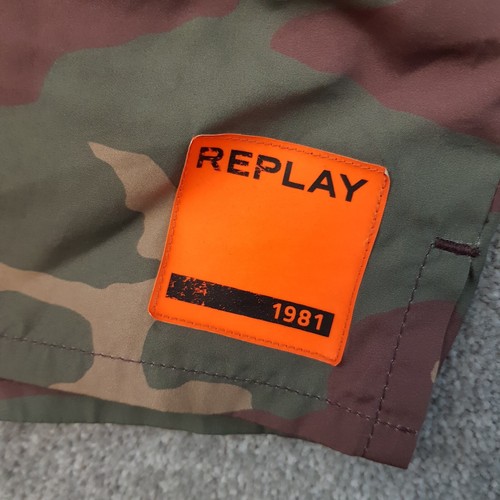 Replay Mens Swim Shorts Medium Green Camouflage Camo Trunks Swimming Holiday - Picture 2 of 8