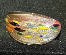 Beautiful Murano Style Glass Ring with Iridescent Foil Approx Size 9