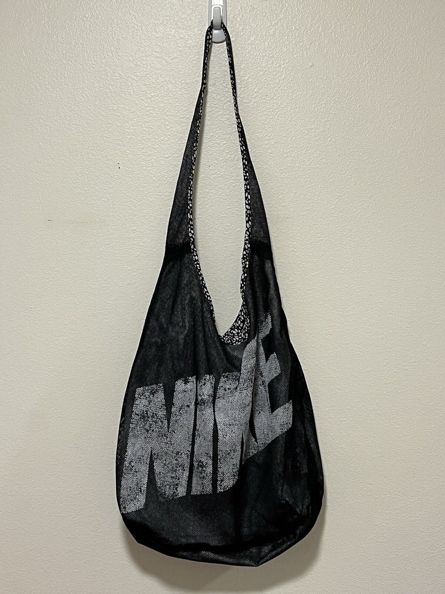 Nike Graphic Reversible Tote Black White Mesh Floral Shoulder Bag