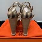 HERMES SOFT GOLD LEATHER WOODEN PLATFORM ESPADRILLE WEDGES SZ 39  NEW WITH BOX — photo 5