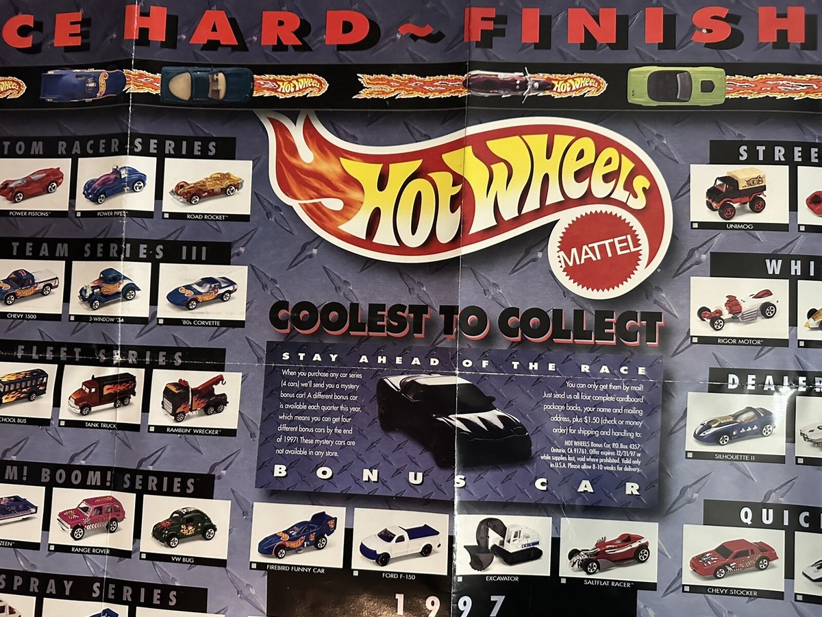 Hotwheel's Race Hard Finish Fast 1997 ( Rare ) 36 x 30 Poster | eBay