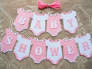 10 Bunting Flags Banners Garland Baby Shower Pink White Girl Diy B3