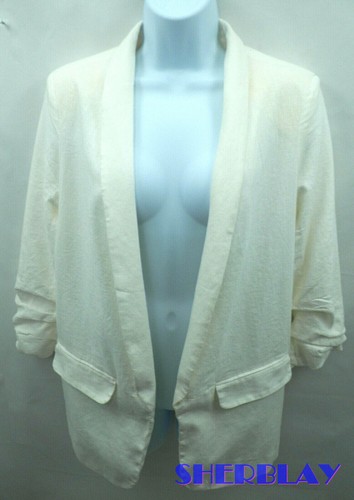 Blazer oodji Ultra Donna para mujer ajustado mezcla de lino marfil UE 42 L - Imagen 5 de 6