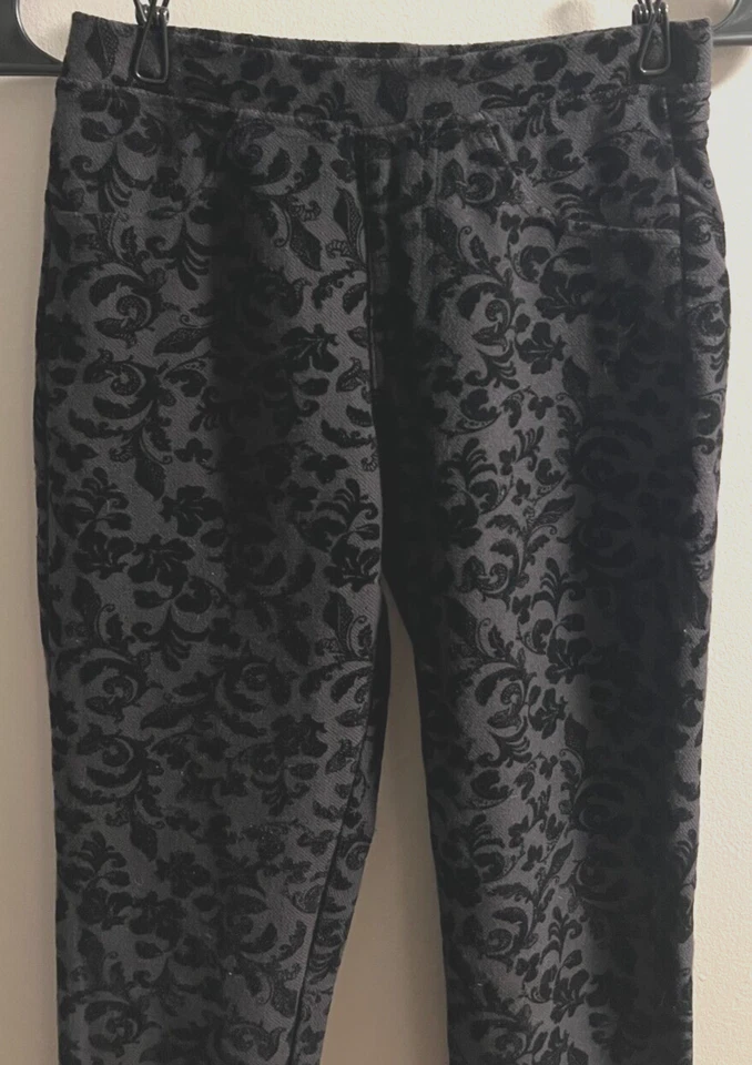 Mujer Leggings Talla Pequeña Xhilaration Negro Estampado Floral Terciopelo Pantalones Foto 3 de 4