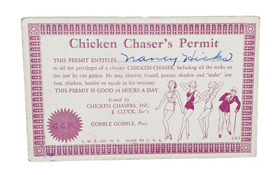 Chicken Chaser's Permit Vintage Postcard
