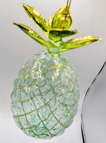 Yellow Pink Green Pineapple 5.5" Glass Ornament Set 3 Beach Coastal Christmas - Picture 6 of 8