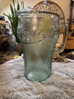 Coca-Cola Coke Pebbled Green Glass Pitcher 64oz. 9.5  Vintage