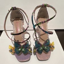 Betsey Johnson Pink Multicolor Butterfly Embellished Strappy Heels Women
