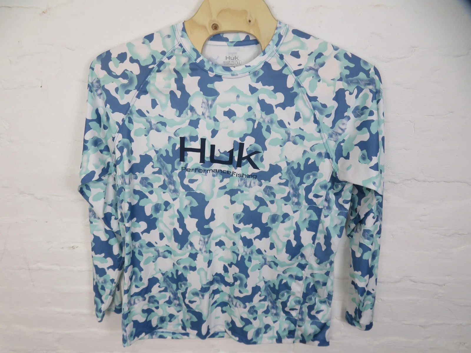Huk Shirt Mens XL Blue Camo Performance Fishing Long Sleeve UPF Sun Outdoors