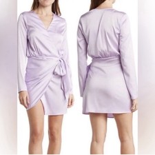 bonheur d amour Lavender Wrap Dress Long Sleeve Short Tie Accent Size M