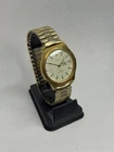 Timex Vintage Mechanical Day Date Watch Gold Tone White Dial Running