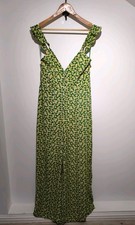 Zara Size L Wide Leg Jumpsuit Green Ditsy Floral Flutter Strap Sleeveless 32L