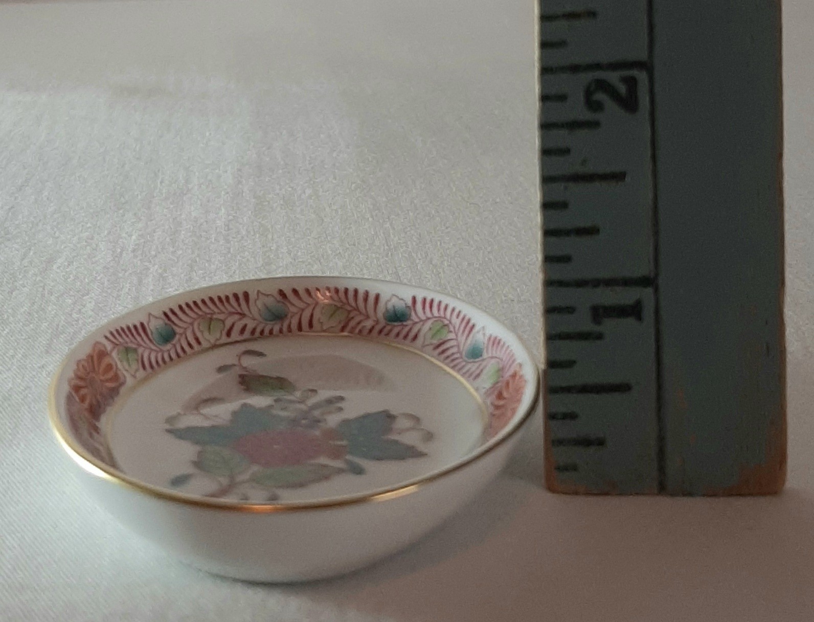 Herend Hungary Small Multicolor Flower Trinket Pin Dish  3” x 2-1/2” x 1/2” 