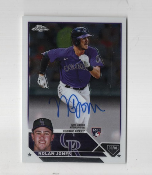 NOLAN JONES 2023 TOPPS CHROME BASEBALL ROOKIE AUTOGRAPH #RA-NJ AUTO CO ROCKIES