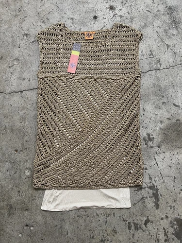 Abito Tory Burch in maglia metallizzata nuovo con etichetta oro $495 taglia XS