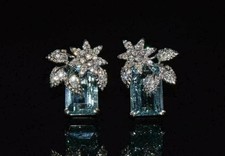 4Ct Emerald Cut Lab Created Aquamarine Stud Earrings In 14K White Gold Plated