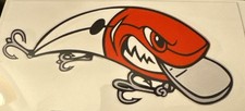 CARTOON FISH LURE , AGGRESSIVE RED  FISHING 13 X 8cm FUNNY DECAL