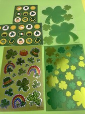     65 ST PATRICKS DAY STICKERS Shiny Foil, Shamrock, Irish  1 Sheet Decals  