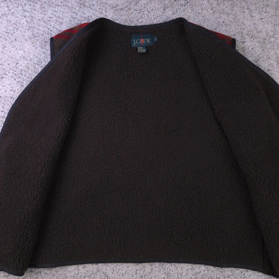 Vintage J Crew Oarsman Vest Mens Large Plaid Wool Blend Sherpa Lined Jacket GUC - Image 3 of 4