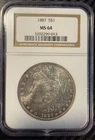 1887 Morgan Silver Dollar NGC MS64 Very Nice Luster & Complete Gold Rim Toning