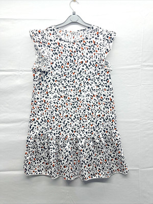 SheIn Damen Tunika-Kleid Leopardenmuster Größe M Rüschen Flügelärmel Knopf