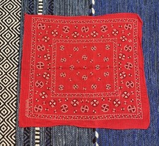 Vintage 1950s 60s Selvedge Cotton Red wash fast color Bandana Rn 14193