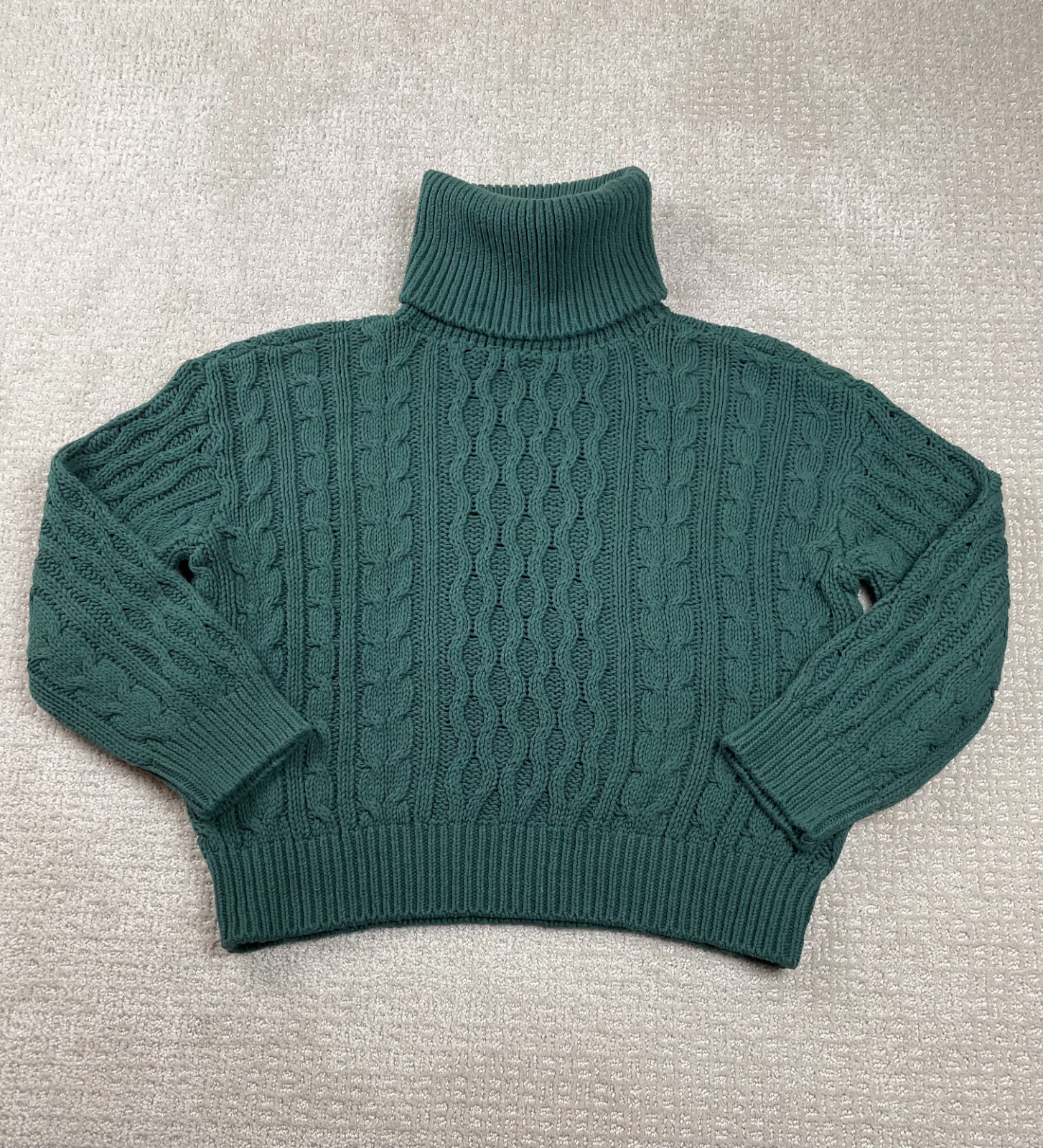 Pilco Anthropologie Sweater Womens Size XS Green Chunky Cable Knit Turtleneck