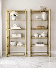 2 MCM Vtg Brass Bookcase Etagere W/glass Shelves & Side Table Milo Baughman 73”
