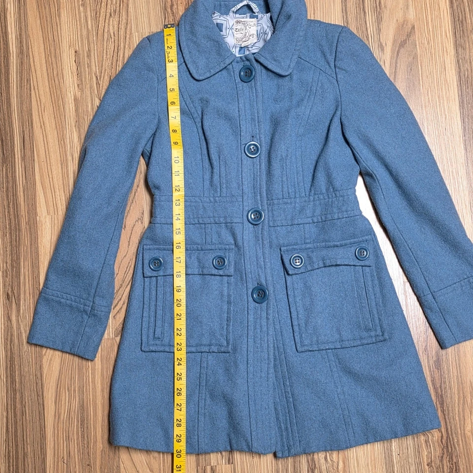 Женское синее трапециевидное пальто Anthropologie из шерстяной смеси на пуговицах спереди размер XS - Изображение 4 из 4