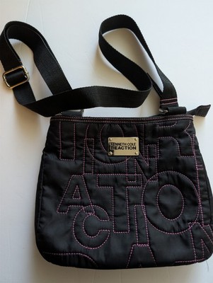 Kenneth Cole Reaction Black Pink Quilted Logo Crossbody Bag Zip Strap Pockets