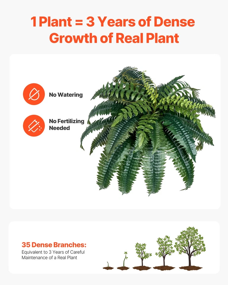 VEVOR 2 piezas helechos artificiales de Boston helechos de plástico 35 ramas decoración interior exterior Foto 4 de 4