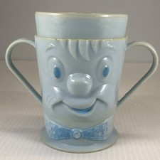 VTG The Weaning Cup Corp Blue Sippy Cup With Lid Kids Face Baby Melamine Plastic