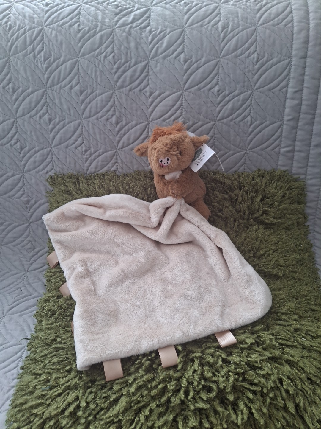 BNWT ZIGGLE PLUSH BROWN HIGHLAND COW CALF COMFORTER BLANKIE SOOTHER TAGGIE CUTE