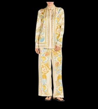 VERSACE Women's 100% SILK Underwater Barocco Set Lg Shirt & Wide-Leg Pants 26×27